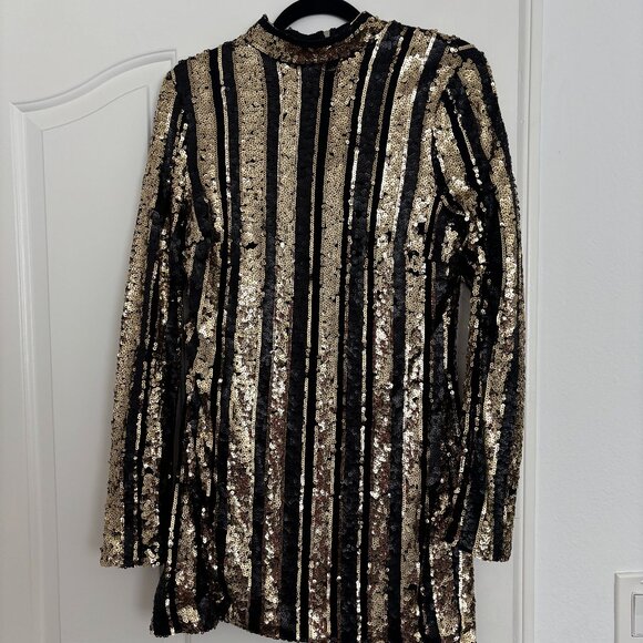 Black + Gold Sequins Party Dress - Picture 1 of 4